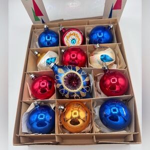 Vintage Santa Land Christmas Mercury Glass Ornaments Set